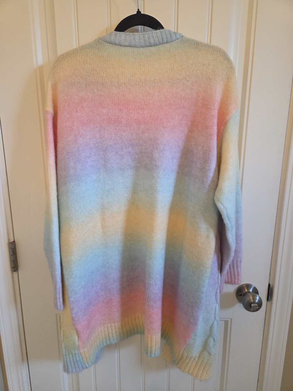 Soft Pastel ๐ Rainbow Open-Front Cable Knit Cardigan Sweater - Picture 2 of 5